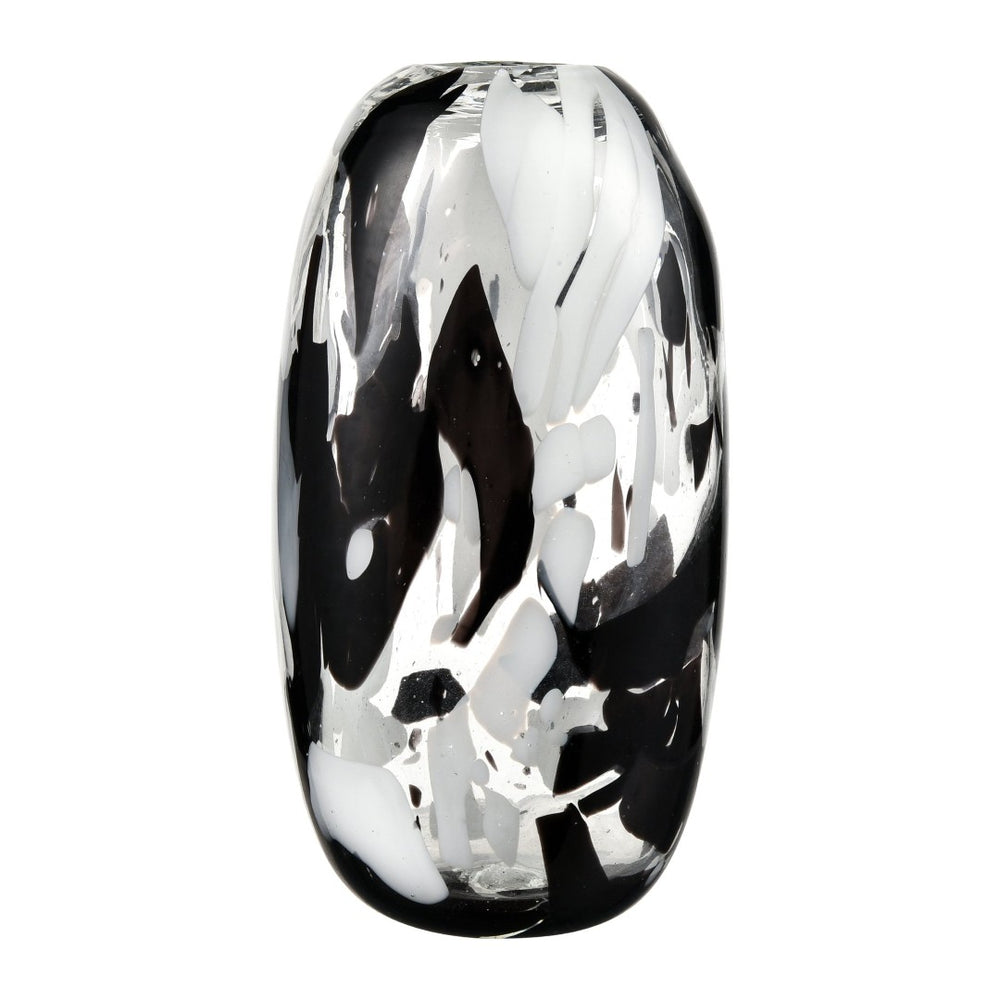 Atlas Gisli Small Vase - Sleek Sculptural Glass Decor in Black & White for Modern Home Accent Displays AC11338-01