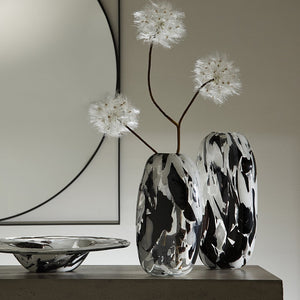 Atlas Gisli Small Vase - Sleek Sculptural Glass Decor in Black & White for Modern Home Accent Displays AC11338-01