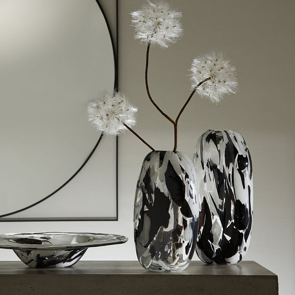 Atlas Gisli Small Vase - Sleek Sculptural Glass Decor in Black & White for Modern Home Accent Displays AC11338-01