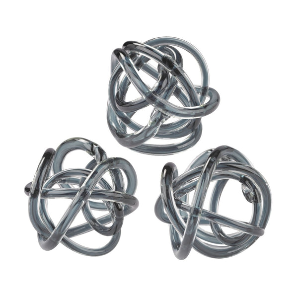 Atlas Glass Knot Decorative Sculptures - Handcrafted Gray Knots for Modern Elegance in Home Decor Set of 3 Gray AC11340-01S