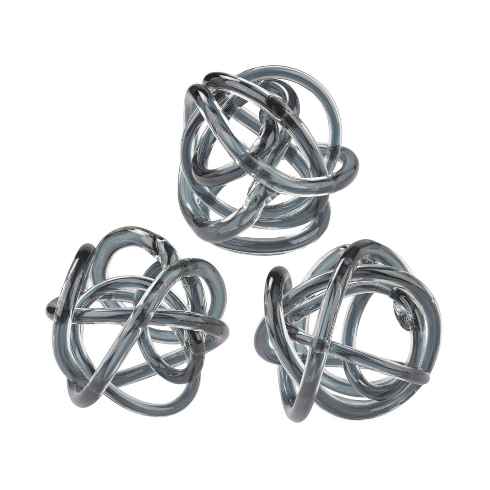 Atlas Glass Knot Decorative Sculptures - Handcrafted Gray Knots for Modern Elegance in Home Decor Set of 3 Gray AC11340-01S