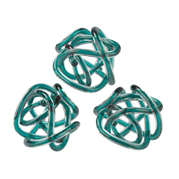 Atlas Glass Knot Decorative Sculptures - Handcrafted Gray Knots for Modern Elegance in Home Decor Set of 3 Aqua AC11340-02S
