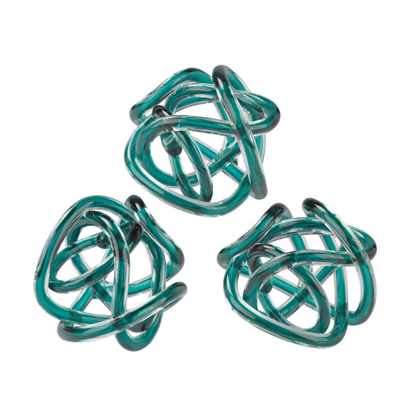 Atlas Glass Knot Decorative Sculptures - Handcrafted Gray Knots for Modern Elegance in Home Decor Set of 3 Aqua AC11340-02S