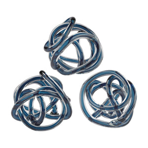 Atlas Glass Knot Decorative Sculptures - Handcrafted Gray Knots for Modern Elegance in Home Decor Set of 3 Navy AC11340-03S
