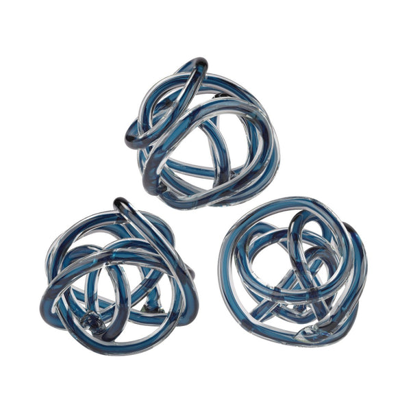 Atlas Glass Knot Decorative Sculptures - Handcrafted Gray Knots for Modern Elegance in Home Decor Set of 3 Navy AC11340-03S