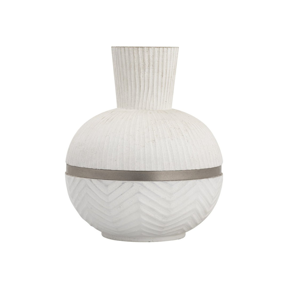 Atlas Glenn Rounded Vase - Handcrafted Mango Wood with Brushed Nickel Rim for Stylish Home Decor Accent AC11341-02