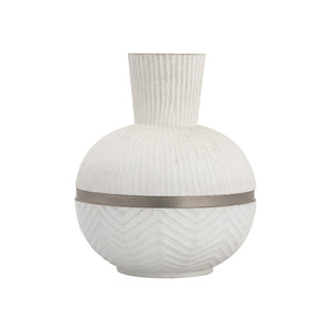 Atlas Glenn Rounded Vase - Handcrafted Mango Wood with Brushed Nickel Rim for Stylish Home Decor Accent AC11341-02