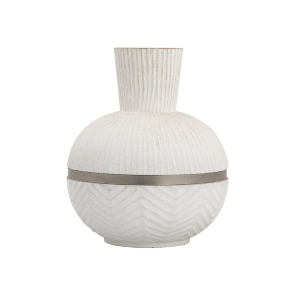 Atlas Glenn Rounded Vase - Handcrafted Mango Wood with Brushed Nickel Rim for Stylish Home Decor Accent AC11341-02