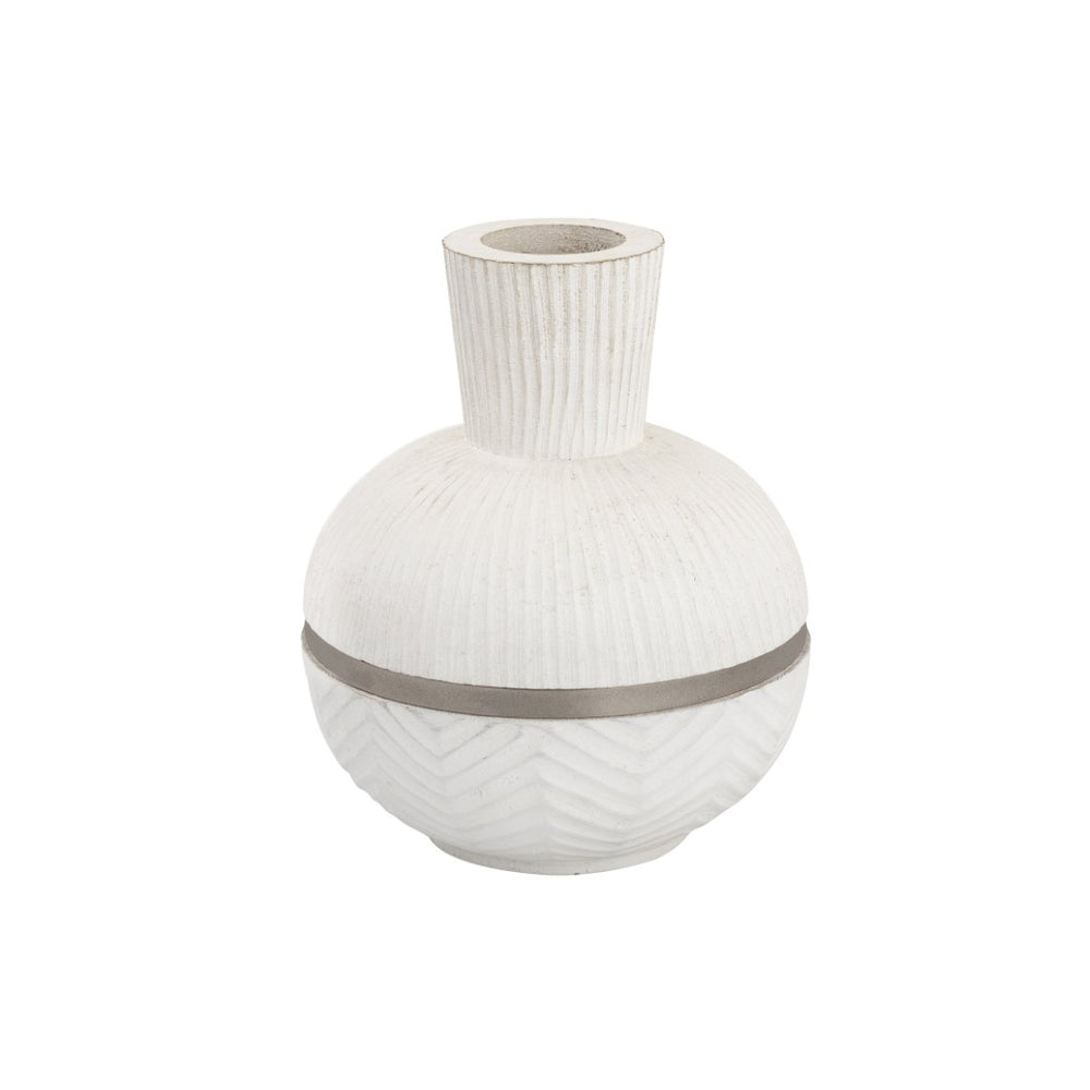 Atlas Glenn Rounded Vase - Handcrafted Mango Wood with Brushed Nickel Rim for Stylish Home Decor Accent AC11341-02