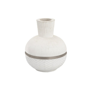 Atlas Glenn Rounded Vase - Handcrafted Mango Wood with Brushed Nickel Rim for Stylish Home Decor Accent AC11341-02