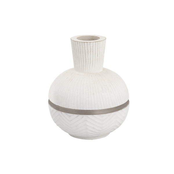 Atlas Glenn Rounded Vase - Handcrafted Mango Wood with Brushed Nickel Rim for Stylish Home Decor Accent AC11341-02