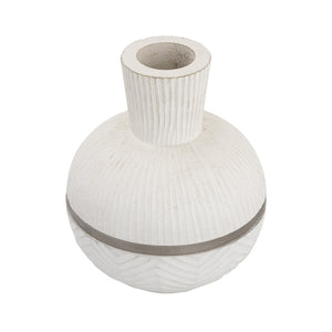 Atlas Glenn Rounded Vase - Handcrafted Mango Wood with Brushed Nickel Rim for Stylish Home Decor Accent AC11341-02