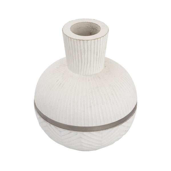 Atlas Glenn Rounded Vase - Handcrafted Mango Wood with Brushed Nickel Rim for Stylish Home Decor Accent AC11341-02