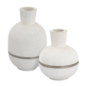 Atlas Glenn Rounded Vase - Handcrafted Mango Wood with Brushed Nickel Rim for Stylish Home Decor Accent AC11341-02