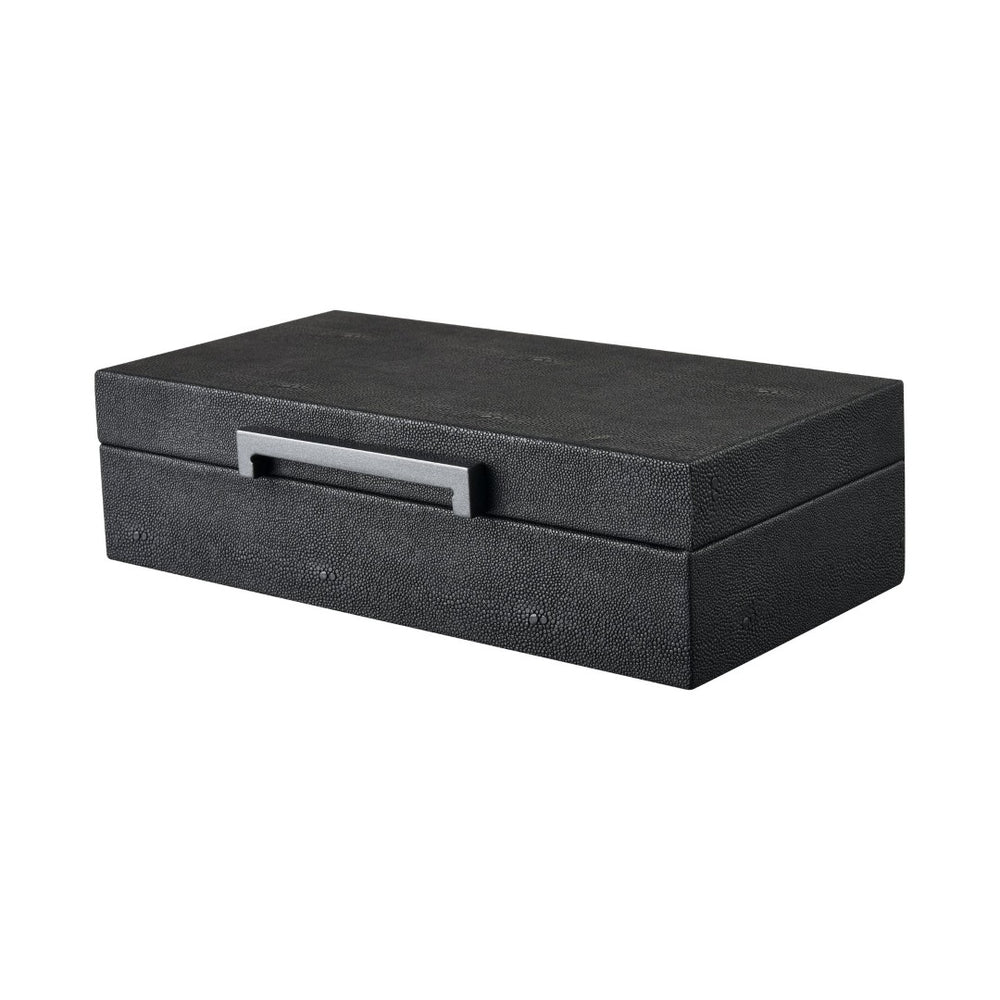 Atlas Grackle Boxes Set of 2 - Elegant Black Faux Shagreen Storage for Modern Home Organization & Décor AC11344-01S