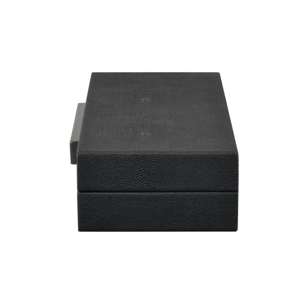Atlas Grackle Boxes Set of 2 - Elegant Black Faux Shagreen Storage for Modern Home Organization & Décor AC11344-01S