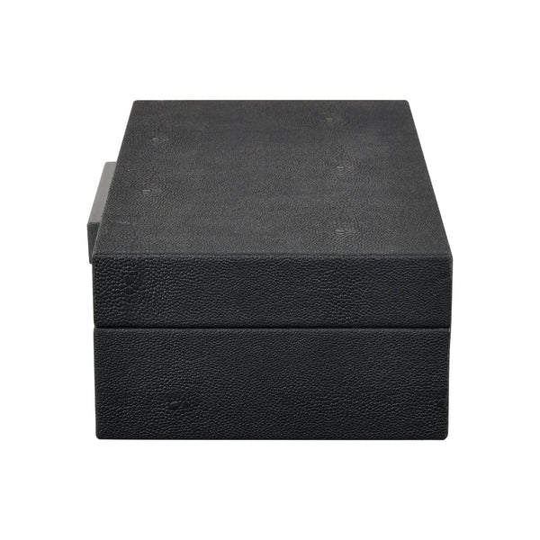 Atlas Grackle Boxes Set of 2 - Elegant Black Faux Shagreen Storage for Modern Home Organization & Décor AC11344-01S