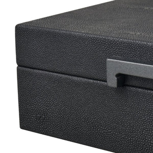 Atlas Grackle Boxes Set of 2 - Elegant Black Faux Shagreen Storage for Modern Home Organization & Décor AC11344-01S