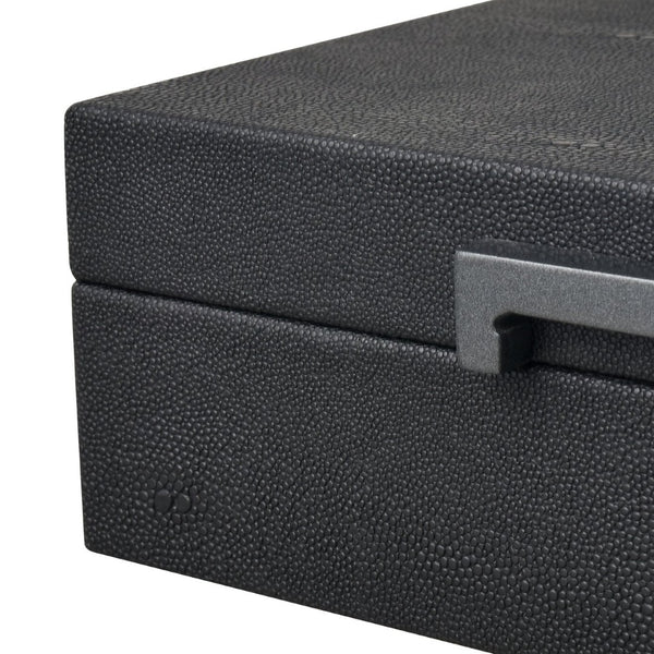 Atlas Grackle Boxes Set of 2 - Elegant Black Faux Shagreen Storage for Modern Home Organization & Décor AC11344-01S
