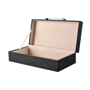 Atlas Grackle Boxes Set of 2 - Elegant Black Faux Shagreen Storage for Modern Home Organization & Décor AC11344-01S