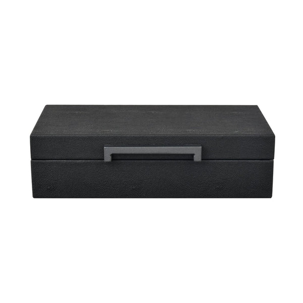 Atlas Grackle Boxes Set of 2 - Elegant Black Faux Shagreen Storage for Modern Home Organization & Décor AC11344-01S