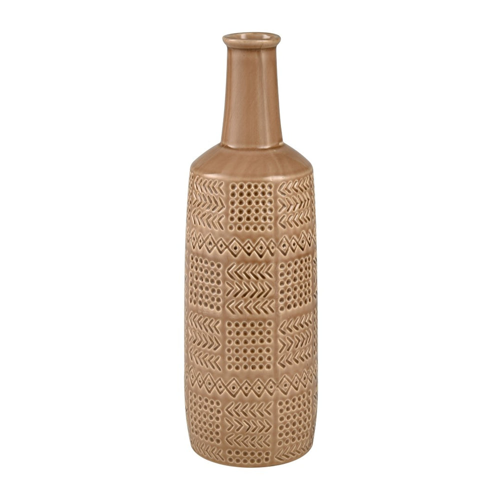 Atlas Graham Vase - Sculptural Earthenware Piece with Elegant Caramel Glaze and Textured Geometric Design Large AC11345-01