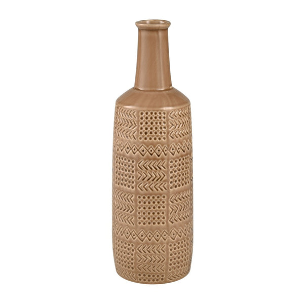 Atlas Graham Vase - Sculptural Earthenware Piece with Elegant Caramel Glaze and Textured Geometric Design Large AC11345-01