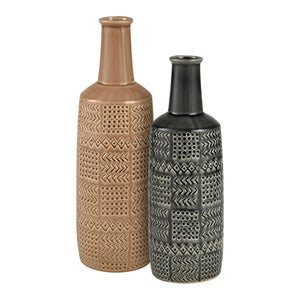 Atlas Graham Vase - Sculptural Earthenware Piece with Elegant Caramel Glaze and Textured Geometric Design Large AC11345-01