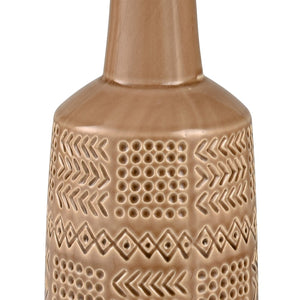 Atlas Graham Vase - Sculptural Earthenware Piece with Elegant Caramel Glaze and Textured Geometric Design Large AC11345-01