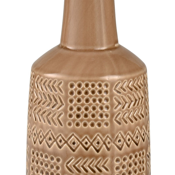 Atlas Graham Vase - Sculptural Earthenware Piece with Elegant Caramel Glaze and Textured Geometric Design Large AC11345-01