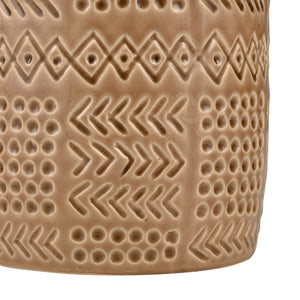 Atlas Graham Vase - Sculptural Earthenware Piece with Elegant Caramel Glaze and Textured Geometric Design Large AC11345-01