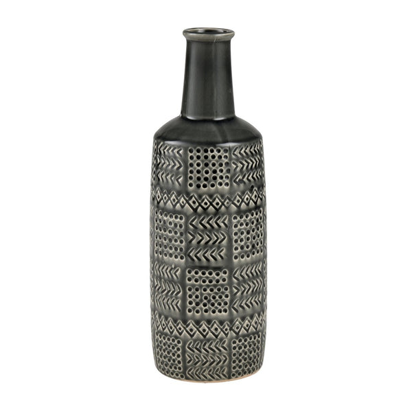 Atlas Graham Vase - Sculptural Earthenware Piece with Elegant Caramel Glaze and Textured Geometric Design Small AC11345-02