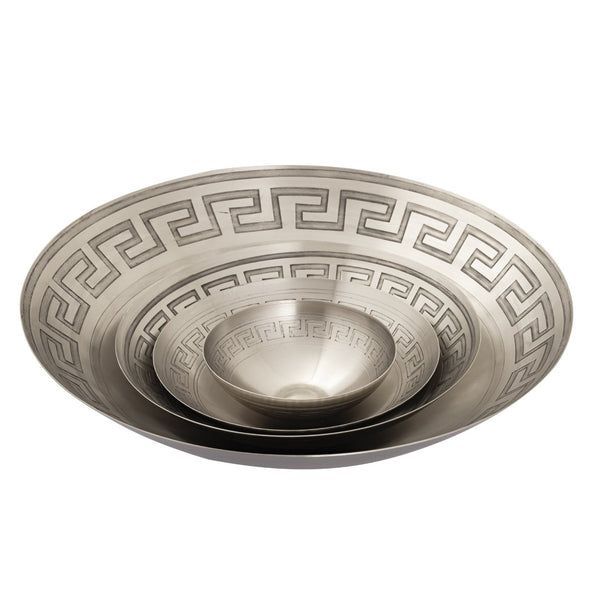 Atlas Greek Key Bowls - Elegant Antique Brass Trio for Timeless Home Decor and Tabletop Styling Set of 3 Nickel AC11348-02S
