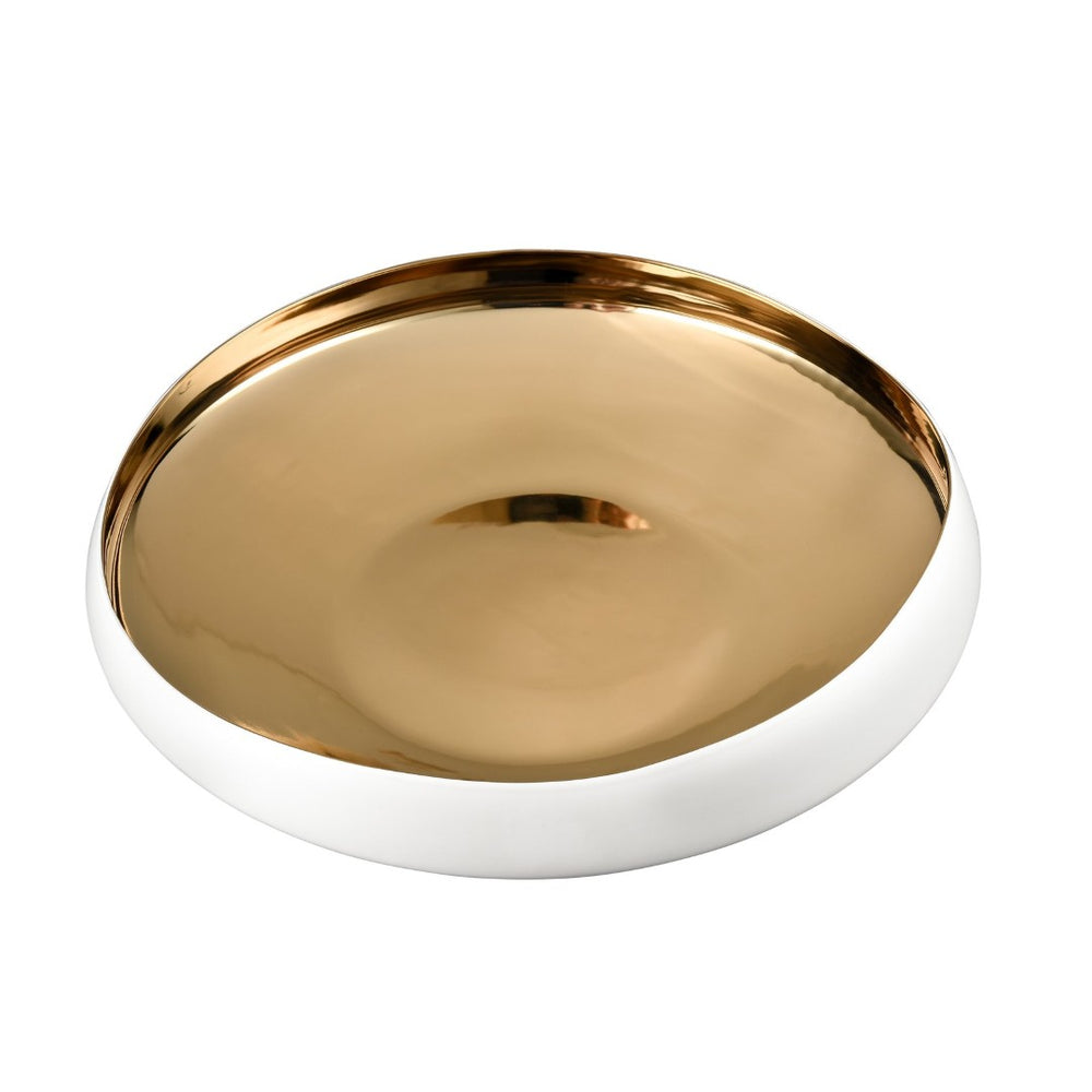 Atlas Greer Low Bowl - Modern Earthenware Centerpiece with Luxe Gold Accent for Stylish Decor Showcase AC11349-01