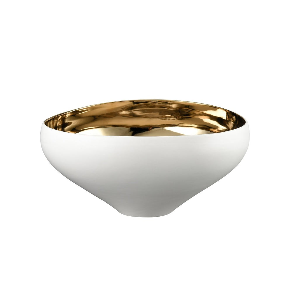 Atlas Greer Modern Earthenware Bowl - Luxurious Glazed Finish for Stylish Tabletop and Home Decor Tall White and Gold Glazed AC11350-01