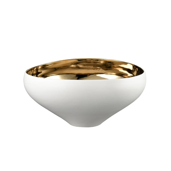 Atlas Greer Modern Earthenware Bowl - Luxurious Glazed Finish for Stylish Tabletop and Home Decor Tall White and Gold Glazed AC11350-01