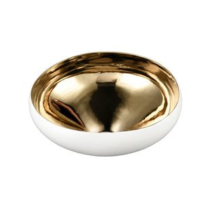 Atlas Greer Modern Earthenware Bowl - Luxurious Glazed Finish for Stylish Tabletop and Home Decor Tall White and Gold Glazed AC11350-01