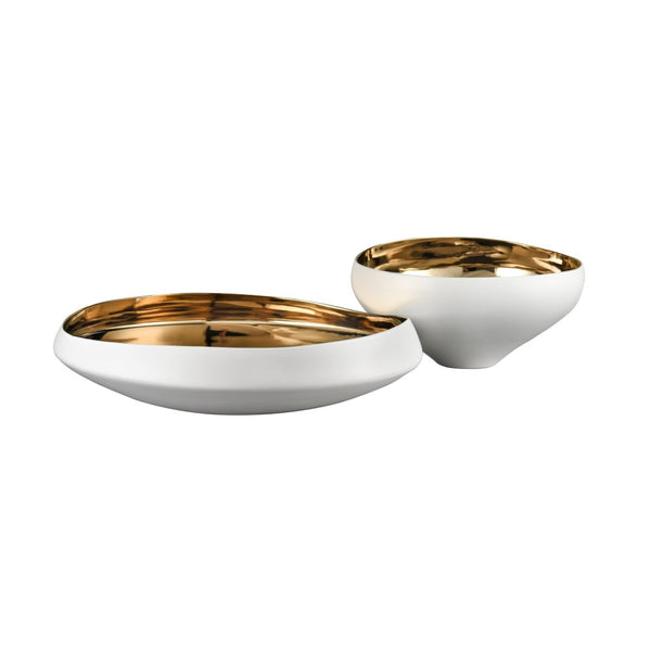 Atlas Greer Modern Earthenware Bowl - Luxurious Glazed Finish for Stylish Tabletop and Home Decor Tall White and Gold Glazed AC11350-01