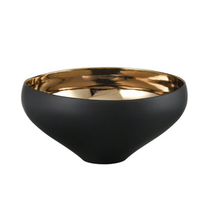 Atlas Greer Modern Earthenware Bowl - Luxurious Glazed Finish for Stylish Tabletop and Home Decor Tall Black and Gold Glazed AC11350-03