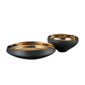 Atlas Greer Modern Earthenware Bowl - Luxurious Glazed Finish for Stylish Tabletop and Home Decor Tall Black and Gold Glazed AC11350-03
