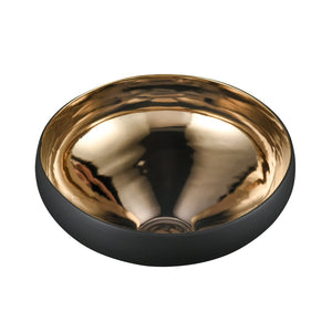 Atlas Greer Modern Earthenware Bowl - Luxurious Glazed Finish for Stylish Tabletop and Home Decor Tall Black and Gold Glazed AC11350-03