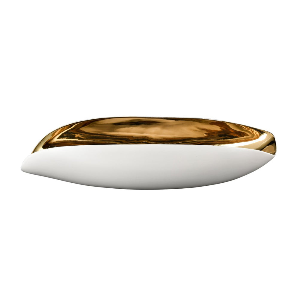 Atlas Greer Vessel - Elegant White and Gold Glazed Centerpiece for Modern Decor and Stylish Displays AC11351-01