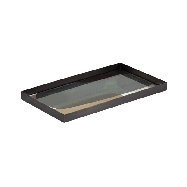 Atlas Gresham Tray - Small Rectangular Metal Tray with Geometric Design, Gold & Silver Accents for Style AC11352-01