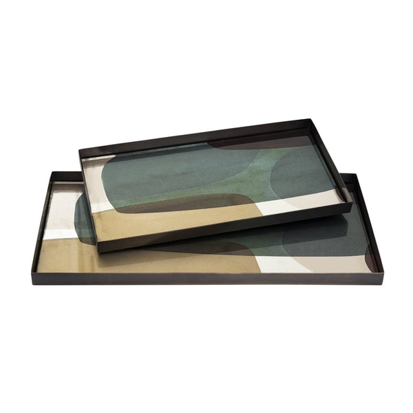 Atlas Gresham Tray - Small Rectangular Metal Tray with Geometric Design, Gold & Silver Accents for Style AC11352-01
