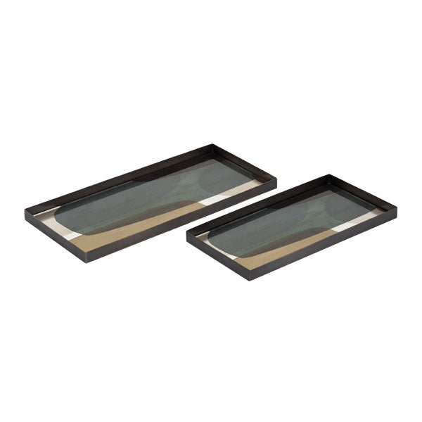 Atlas Gresham Tray - Small Rectangular Metal Tray with Geometric Design, Gold & Silver Accents for Style AC11352-01