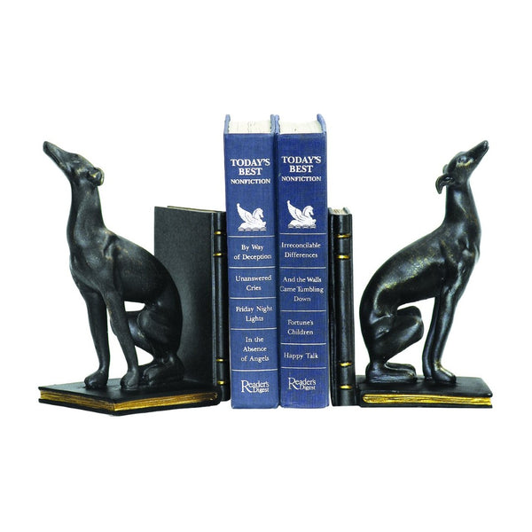 Atlas Greyhound Bookend Set of 2 - Stylish Black Sculptural Accents for Dog Lovers & Book Enthusiasts AC11353-01S