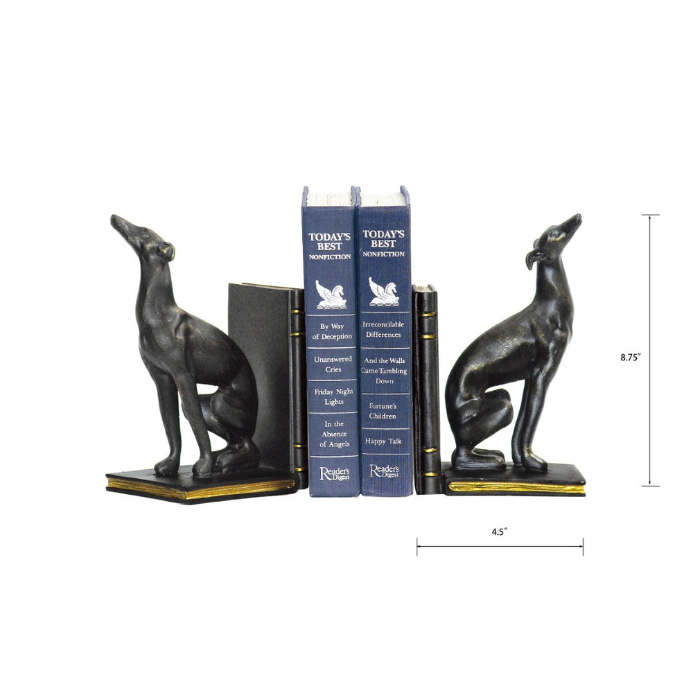 Atlas Greyhound Bookend Set of 2 - Stylish Black Sculptural Accents for Dog Lovers & Book Enthusiasts AC11353-01S