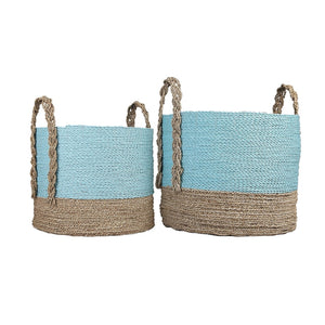Atlas Grove Baskets Set of 2 - Handcrafted Natural Seagrass Storage Bins for Coastal Home Decor AC11354-01S