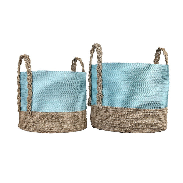 Atlas Grove Baskets Set of 2 - Handcrafted Natural Seagrass Storage Bins for Coastal Home Decor AC11354-01S