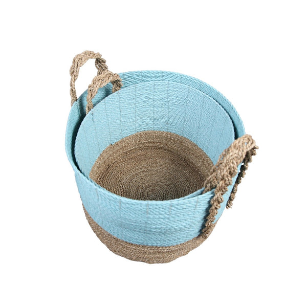 Atlas Grove Baskets Set of 2 - Handcrafted Natural Seagrass Storage Bins for Coastal Home Decor AC11354-01S